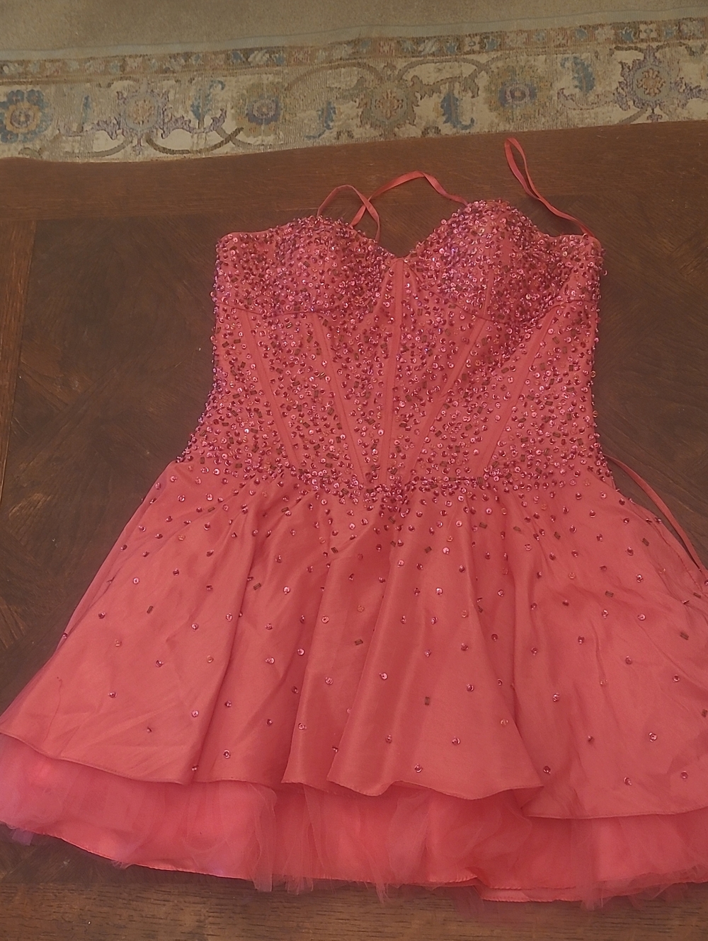 Fiesta Coral Pink Beaded Formal Dress for Girls